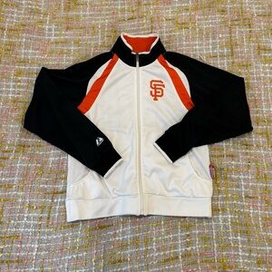 Majestic Varsity Jacket Black and White with Stand-Up Collar